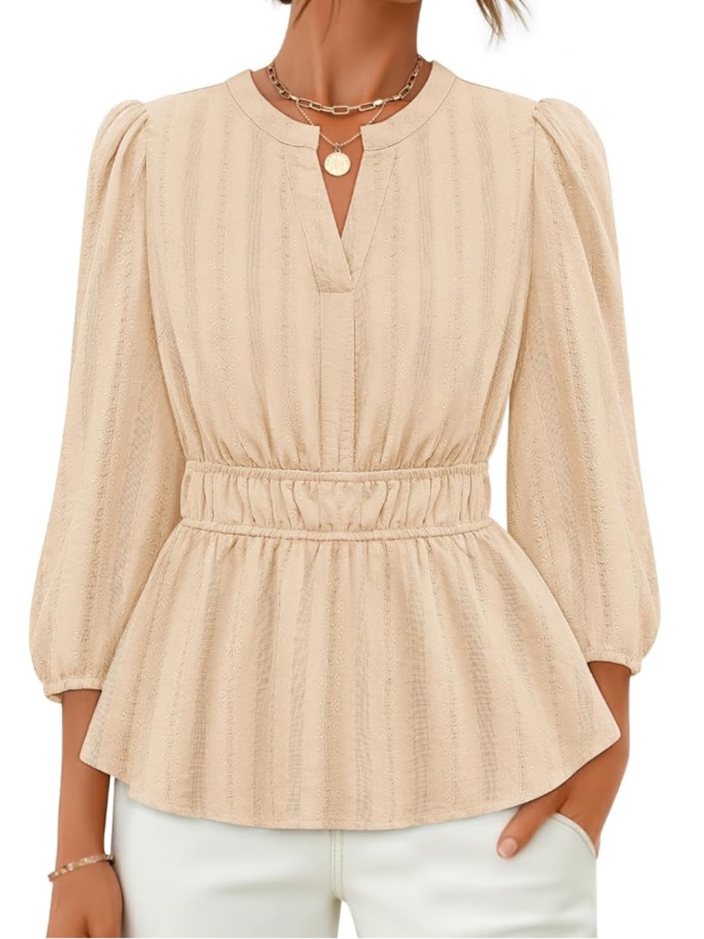ZESICA Women's Babydoll Peplum Tops - Apricot. Size S